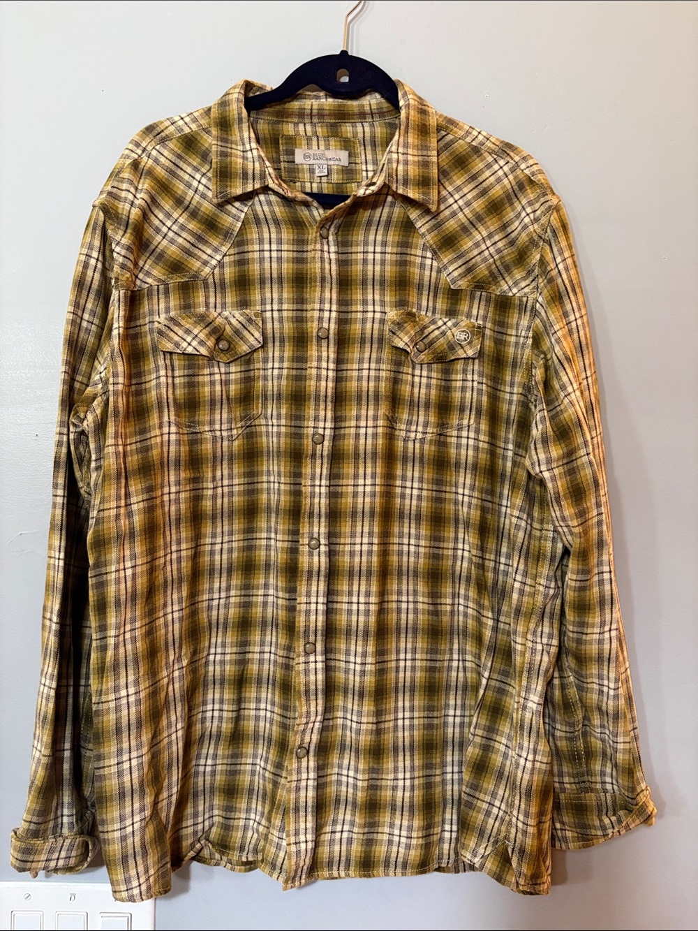 Blue Ranchwear Men’s XL Plaid Pearl Snap Western Shirt 100% Cotton